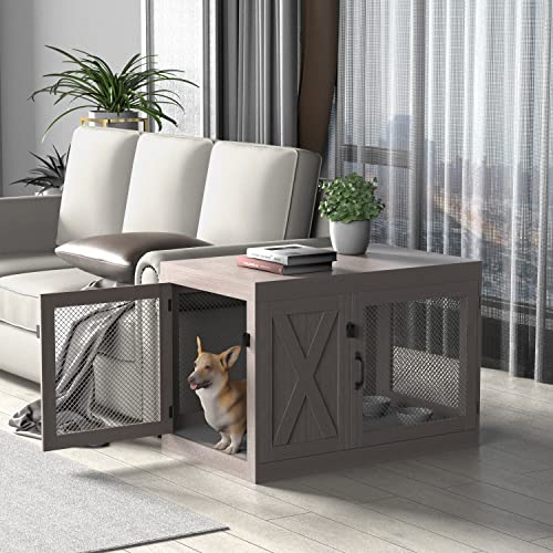 Xilingol Corner Dog Crate Furniture, Wooden Dog Kennel Side End Table, Indoor Dog Cage Dog House for Small Medium Large Dog, Pet Crate Indoor Use