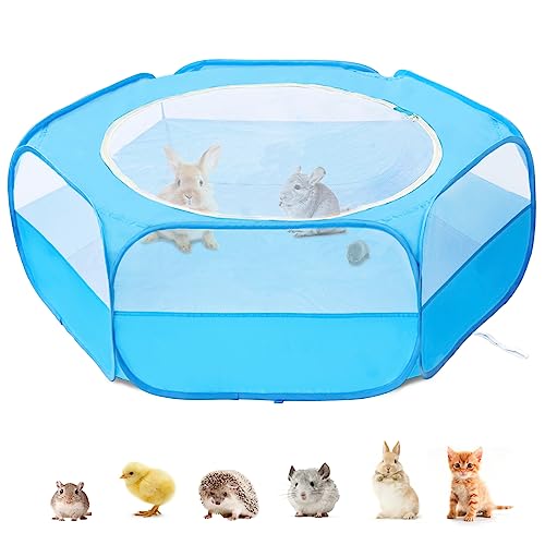 XIRGS Small Animal Playpen, Waterproof Small Pet Cage Tent Portable Outdoor Exercise Yard Fence with Top Cover Anti Escape Yard Fence for Kitten/Cat/Rabbits/Bunny/Hamster/Guinea Pig/Chinchillas