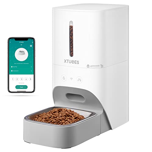 XTUOES Automatic Cat Feeders 2.4G WiFi, Automatic Dog Cat Feeders with App Control for Dry Food,1-10 Meals Per Day& 30s Meal Call,Timed Automatic Feeder for Cat Dog, 4L