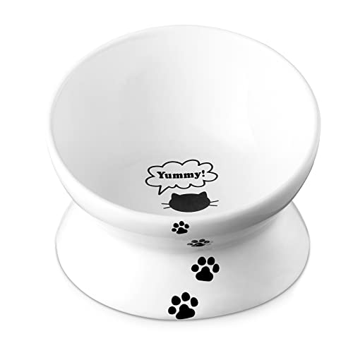 Y YHY Cat Bowl Anti Vomiting, Raised Cat Food Bowls, Tilted Elevated Cat Bowl, Ceramic Pet Food Bowl for Flat Faced Cats, Small Dogs, Protect Pet's Spine, Dishwasher Safe (5 Inches, White)