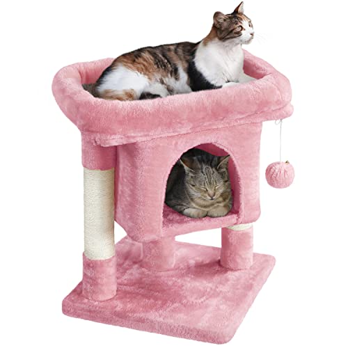 Yaheetech 23.5in Cat Tree Tower, Cat Condo with Sisal-Covered Scratching Posts, Cat House Activity Center Furniture for Kittens, Cats and Pets - Pink