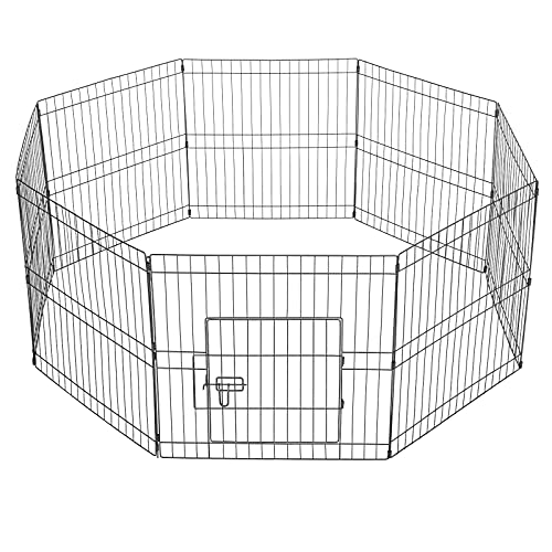 Yaheetech 24 inch Black Metal Pet Playpen 16 Panel Foldable Playpen for Puppy - Outdoor & Indoor with Door - Metal Dog Exercise Pen Barrier Kennel Portable Puppy Fence