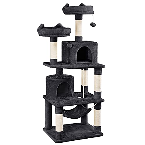 Yaheetech 62.2in Cat Tree Cat Tower, Multi-Level Cat Tree w/Double Condo, Cat Platform & Hammock, Cat Pet Play House with for Indoor Activity Relaxing