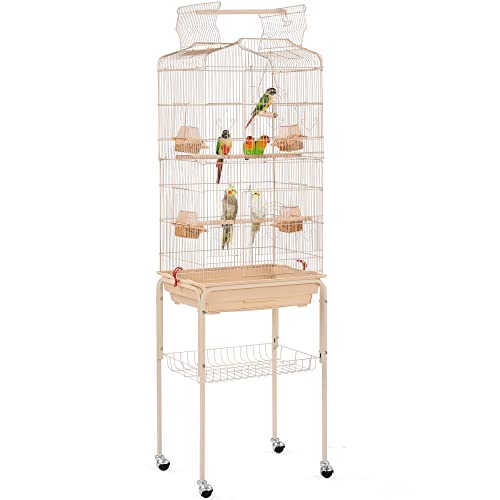 Yaheetech 64’’ H Open Top Metal Medium Small Parrot Parakeet Bird Cage w/Double Doors, Slide-Out Tray & Detachable Rolling Stand