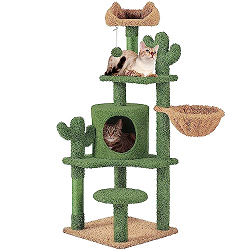 Yaheetech Cactus Cat Tree, 53in H Cat Tower for Indoor Cats, Multi-Level Cat Furniture w/Condo & Scratching Post & Hanging Ball, Activity Center Cat Play House for Small- to Medium-Sized Cats