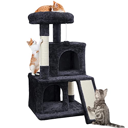 Yaheetech Cat Tree for Indoor Cats, 36in Cat Tower Cat Condo with Extra Large Perch, Scratching Posts, Scratching Board, Dangling Ball, Cat Play Tower for Cats and Kittens, Black