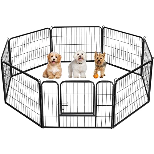 Yaheetech Dog Playpen Outdoor, 8 Panel Dog Fence 24" Indoor Pet Pen for Large/Medium/Small Dogs Heavy Duty Pet Exercise Pen for Puppy/Rabbit/Small Animals Portable Playpen for RV Camping Garden Yard