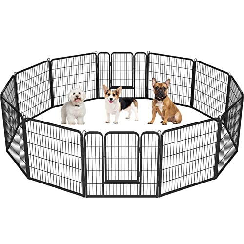 Yaheetech Heavy Duty Extra Wide Dog Playpen, 12 Panels Outdoor Pet Fence for Large/Medium/Small Animals Foldable Puppy Exercise Pen for Garden/Yard/RV/Camping 32 Inch Height x 32 Inch Width