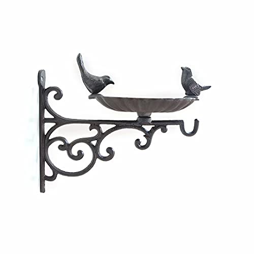 YAXSHIMU Cast Iron Birdbath with Bracket, Wall Mounted Bird Feeders, Decorative Wrought Crafts Heavy Bird Baths for Outdoors,Rustproof, Vintage