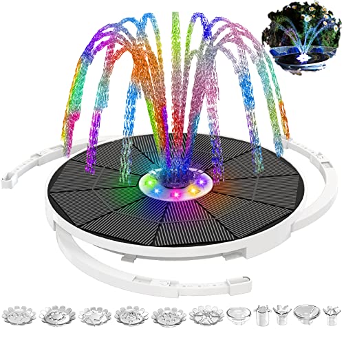 YEEREEN 5.5W Solar Fountain Pump For Bird Bath, 2023 Upgrade Solar Fountain with LED Colorful Lights & 3000mAh Battery, 3 Retractable Stand 8 Nozzles, Solar Water Fountain For Bird Bath, Pond, Outdoor