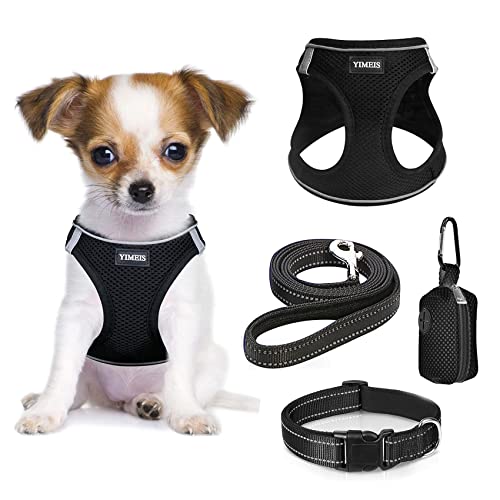 YIMEIS Dog Harness and Leash Set, No Pull Soft Mesh Pet Harness, Reflective Adjustable Puppy Vest for Small Medium Large Dogs, Cats (Black-Update, X-Small (Pack of 1)