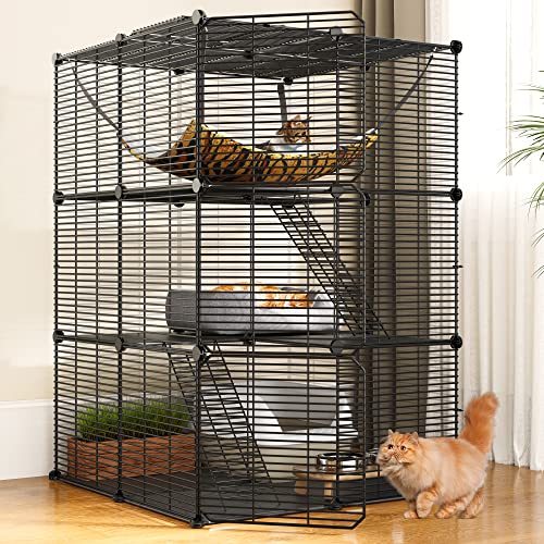 YITAHOME Cat Cage Indoor Cat Enclosures DIY Cat Playpen Metal Kennel with Extra Large Hammock for 1-2 Cats, Ferret, Chinchilla, Rabbit, Small Animals