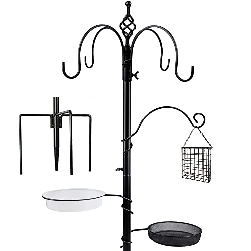 yosager Premium Bird Feeding Station Kit, 77" x 19" Bird Feeder Pole, Deluxe Multi Feeder Hanging Kit with Metal Suet and Bird Bath for Wild Birds Watching, Birdfeeder and Planter Hanger