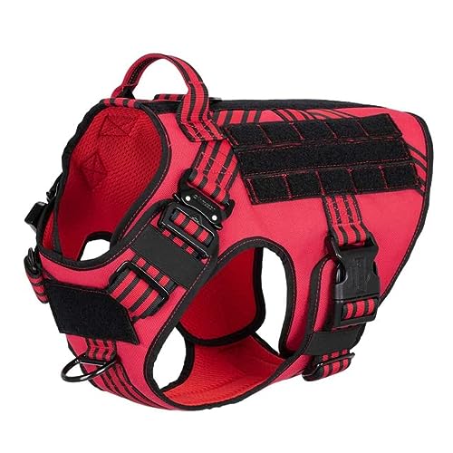 YUEHAN Dog Harness Metal Buckle Tactical Dog Harness Molle Pet Train Vest German Shepherd Leash Hound Golden Retriever Labrador Saint Bernard Husky, Red Harness, XL