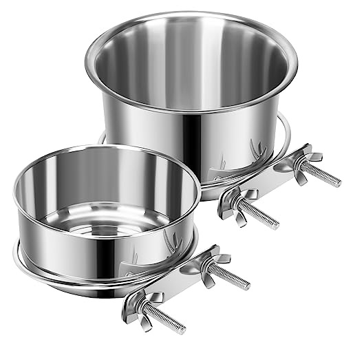 Yummy Sam 2 Pcs Small Pet Dog Food Water Bowl for Cage Stainless Steel Non-Spill Kennel Hanging Cats Pets Bowls with Clamp Holder Crate Feeder Dish for Small Dogs Pets (5.1x2.9'' & 4.7x1.9'')