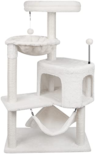 YUNIQUE Newest Cat Tree with Cat Condo and Big Hammock，Beige