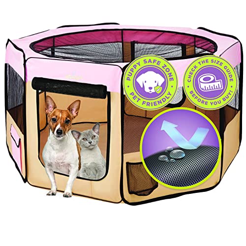 Zampa Puppy Playpen Extra Small 29"x29"x17" Portable Pop Up Playpen for Dog and Cat, Foldable | Indoor/Outdoor Kitten Pen & Travel Pet Carrier + Carrying Case.