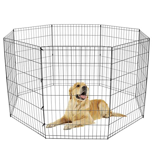 ZENY Puppy Pet Playpen 8 Panel Indoor Outdoor Metal Portable Folding Animal Exercise Dog Fence, 24" W x 36" H