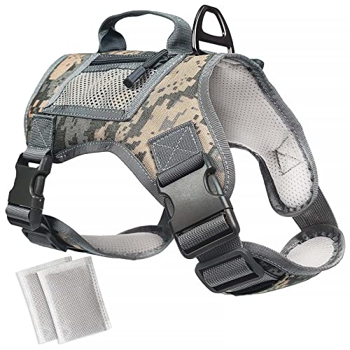 ZingZap Tactical Dog Harness Adjustable Size, Leash Hook & Handle, Waterproof K9 Service Dog Vest with Mesh Zip-Pockets & All-Natural Bug Prevention Pouches for Outdoor Activity, Hiking and Hunting