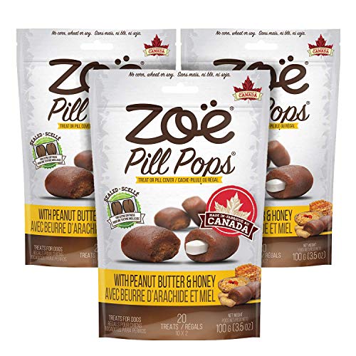 Zoe Zoë Pill Pops for Dogs, Peanut Butter with Honey Recipe, 3 Pack - All Natural Healthy Dog Treats to Hide Medication