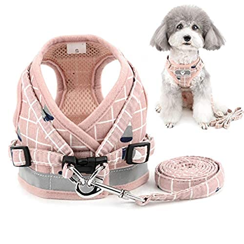 Zunea No Pull Small Dog Harness and Leash Set Adjustable Reflective Step-in Chihuahua Vest Harnesses Mesh Padded Plaid Escape Proof Walking Puppy Jacket for Boy Girl Pet Dogs Cats Pink S