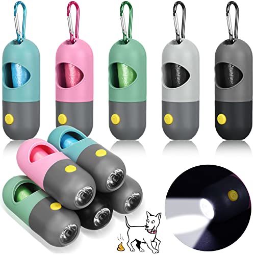 10 Pcs Dog Poop Waste Bag Dispenser with Built in LED Flashlight and 10 Rolls Dog Bags for Poop with Clip Pet Waste Bag Holder for Leash with Clip for Dog Walking, Travel, Camping