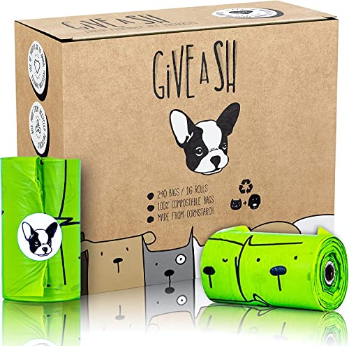 100% Certified Home Compostable Dog Poop Bags - 10% to Charity - ASTM D6400 & EN 13432 Compliant Dog Waste Bags - 240 Bags - 8 x Rolls of Plant Based Compostable Poop Bags - Thick Doggie Poop Bags