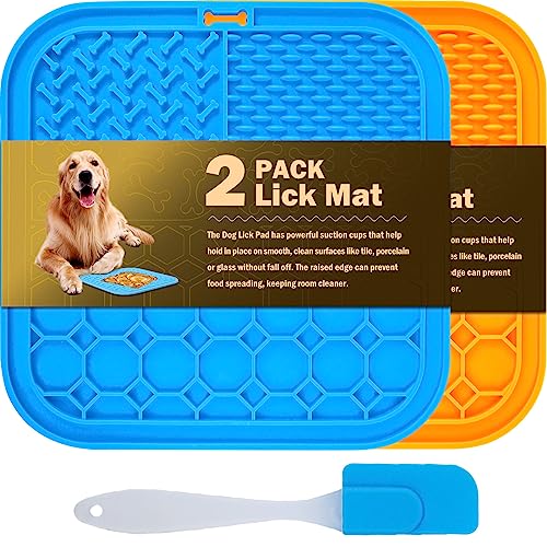 2 PCS Lick Mat for Dogs, Slow Feeder Licking Mat, Anxiety Relief Lick Pad with Suction Cups for Peanut Butter Food Treats Yogurt, Pets Bathing Grooming Training Calming Dog Bowl Mat