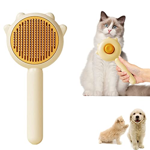 2023 New Pet Hair Cleaner Brush, Cat Grooming Brush Long or Short Hair Cats Dogs Pet Massage Brushes, Self Cleaning Slicker Comb for Kitten Removes Tangles Loose Fur (Yellow)
