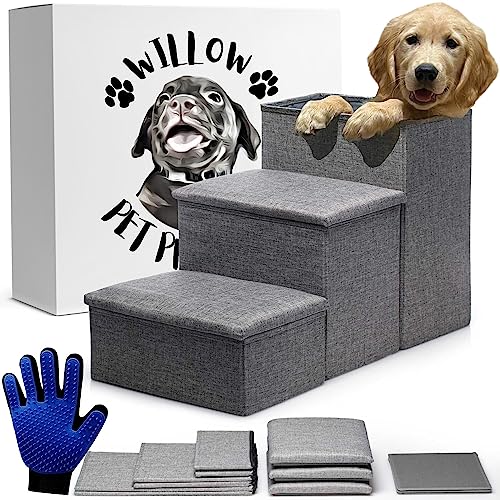 24-inch Dog Stairs for High Beds Up to 32-inch- Foldable Pet Steps for Large Dogs W/Storage- Puppy Dog Stairs to Bed- Tall Pet Stairs for High Beds- Dog Steps for Large Dog or Small Dog
