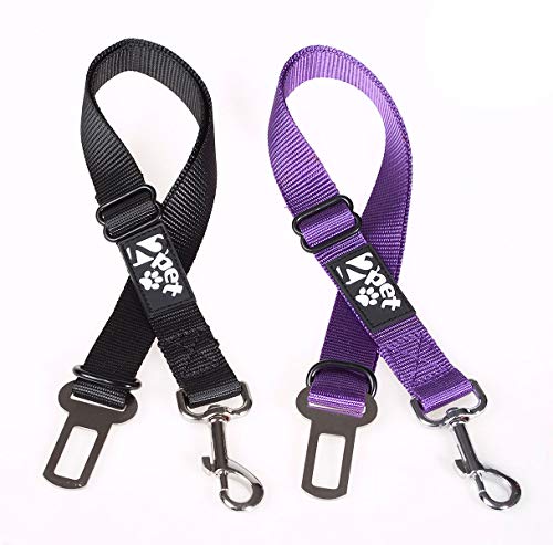 2PET Dog Seat Belt Strap Adjustable - Dog Car Seatbelt for All Dog Breeds & Sizes - Fits Seatbelt Latches of Most Car Makes Buckles- 21" to 32" Dog Seatbelt – Sweet Lavender, Pack of 2