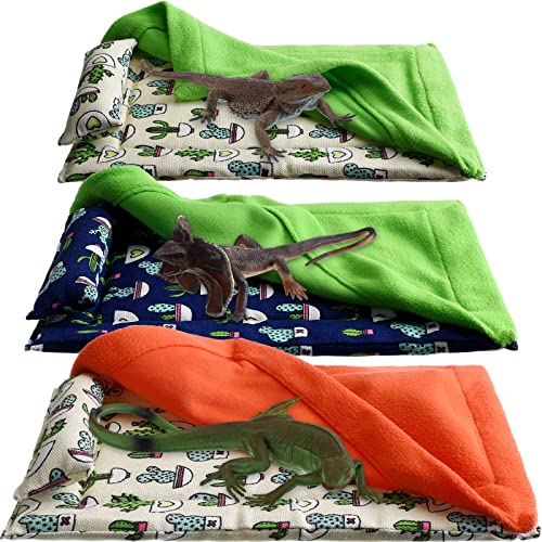 3 Pieces Bearded Dragon Bed with Pillow and Blanket Reptile Sleeping Bag Small Pet Animal Hide Habitat Shelter Soft Fabric Warm Sleeping Bag with Cover for Bearded Dragon, Leopard Gecko, Lizard