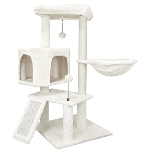 36.23“ Height Cat Tree with Cat Condo Hanging Hammock and Spring Balls,Beige