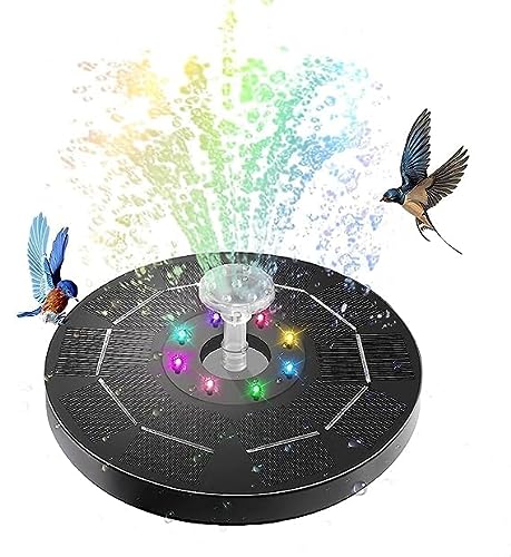 3W Solar Bird Bath Fountain Pump Built-in 1500mAh Battery with Colorful Lights, 6.3" Solar Water Fountain with 6 Nozzles & Night Mode, Solar Pump for Bird Bath, Garden, Pond, Pool, Outdoor