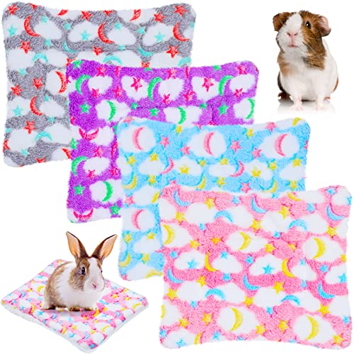 4 Pieces Rabbit Bunny Bed Guinea Pig Bed Mats Plush Bunny Pad Mats Small Animal Dog Cat Bed Dog Crate Kennel Pad Mat Hamster Cozy Dog Bed Mat for Small Animal (Moon and Star, 10 x 11 Inch)