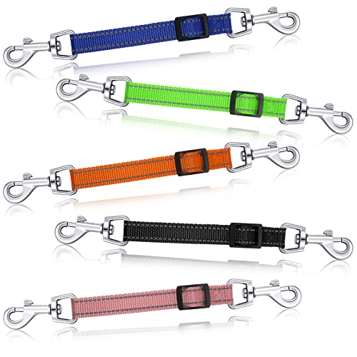 5 Pcs Safety Dog Collar Clips Prong Collar Backup Clips Adjustable Reflective Nylon Dog Collar Harness Connector Metal Double Ended Backup Clasp for Dog Harness Pet (Bright Color)