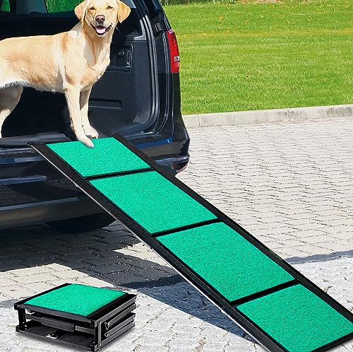 62" Folding Dog Car Ramps, Upgraded Portable Pet Ramp with Non-slip Carpet Surface, 17" Wide Dog Ramp for Cars, Suvs & Trucks, Lightweight & Durable Dog Stairs for Small Medium Large Dogs Up to 200LBS
