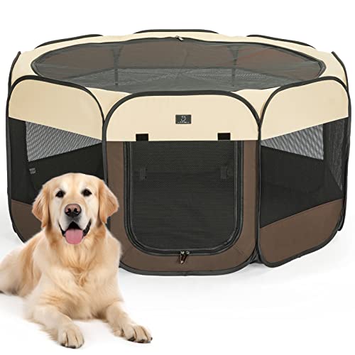 A4Pet Portable Pet Playpen for Large Dogs, 49" Foldable Dog Playpen for Medium Large Dogs/Puppy/Cat/Rabbit/Chick, Indoor Cat Playpen with Waterproof Bottom & Removable Zipper