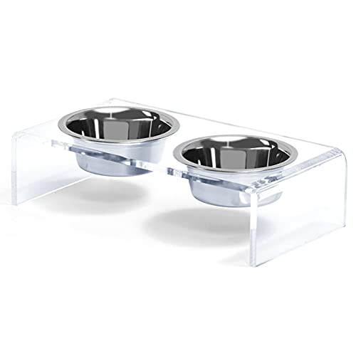 Acrylic Elevated Dog Cat Bowls Pet Feeder Double Bowl Raised Stand Comes with 4 Removable Stainless Steel Bowls. Perfect for Cats Puppies Small Dogs, 3.75 Inch