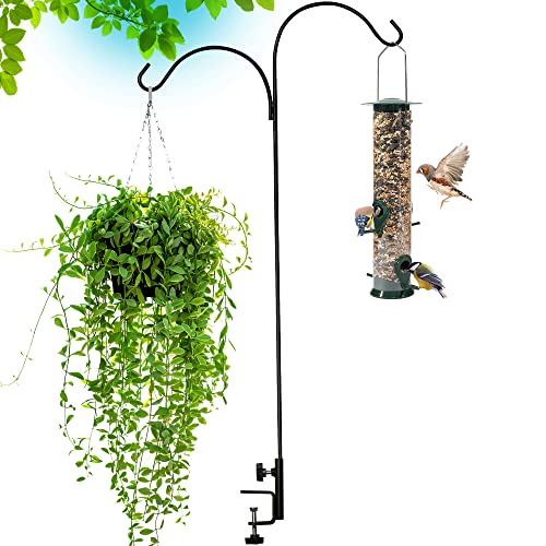 Adjustable Double Deck Hook, 46" Tall, 1/2 inch Thick Heavy Duty Bird Feeder Pole for Bird Feeders Lanterns Weddings- 360 Degree Rotation-Black