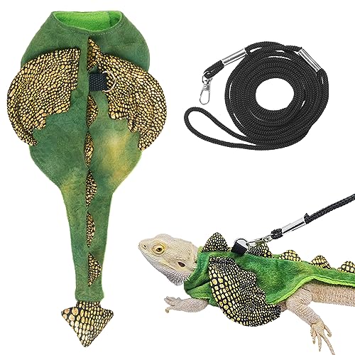 ADOGGYGO Bearded Dragon Harness Leash Set, Halloween Lizard Dragon Costume Adjustable Lizard Dinosaur Leash Harness for Bearded Dragon Reptiles (Small)