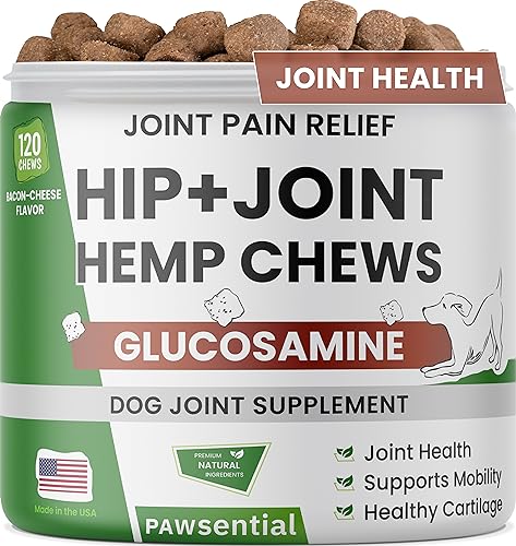 Advanced Hemp Chews for Dogs Hip Joint Pain Relief - Glucosamine for Dogs Hip and Joint Supplement Large Breed - Hemp Treats Joint Health - Chondroitin Hemp Oil Pills - Senior Dog Supplement - 120 Ct