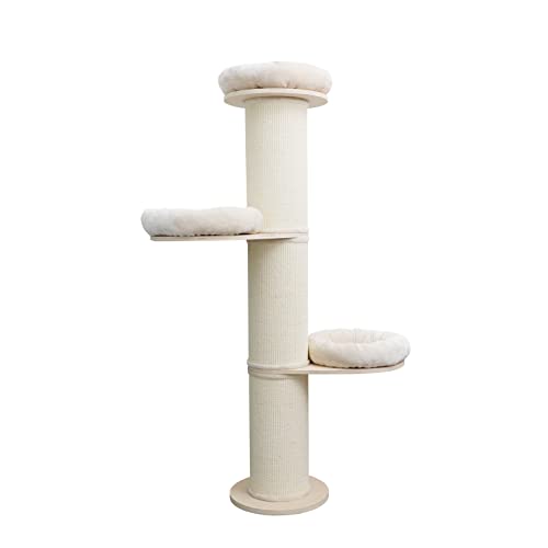 AGILE 74" Tall Wood Cat Tower Tree Wall Anchored with Sisal Scratching Climbing Posts (Oliver)