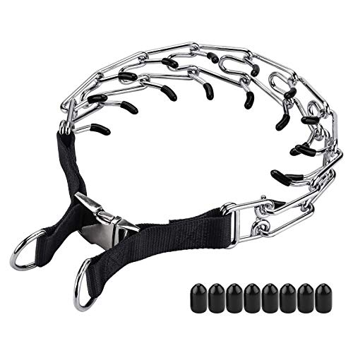 Aheasoun Prong Collars for Dogs, Choke Collar for Dogs, Adjustable Stainless Steel Links with Rubber Tips High Strength Quick Release Metal Buckle for Small Dogs (Small, 2.5mm, 14-Inch)