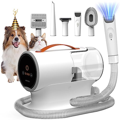 AIRROBO Pet Grooming Kit and Vacuum Picks Up 99% Pet Hair, Large Capacity Dog Grooming Vacuum for Shedding with 5 Pet Grooming Tools, Low Noise Dog Hair Vacuum Groomer, PG100