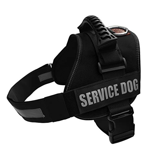 ALBCORP Service Dog Vest Harness - Reflective - Woven Polyester and Nylon, Comfy Mesh Padding - Sizes from XXS to XL – Service Dog Patches Included. Black, Medium