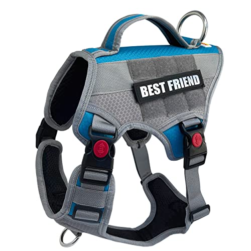 Albcorp Tactical Working Dog Vest Harness - No-Pull Service Dog Jacket with Reflective Hook & Loop Patches - Padded Handle, Buckles with Quick Release Buttons, Adjustable Straps - Blue, Small