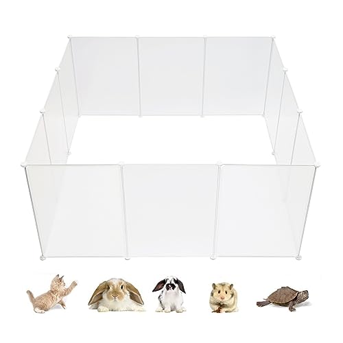 ALLISANDRO Small Pet Playpen, Animal Cage for Indoor Outdoor Use, Foldable Yard Fence for Puppy, Kitten, Guinea Pigs, Bunny, Turtle, Hamster,Transparent,12 Playpen, 20X28