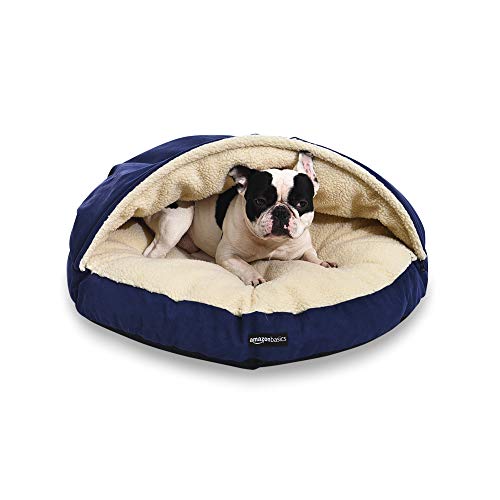 Amazon Basics Cozy Pet Cave Bed for Dog, Medium, 30 x 30 x 12.5 Inches, Blue