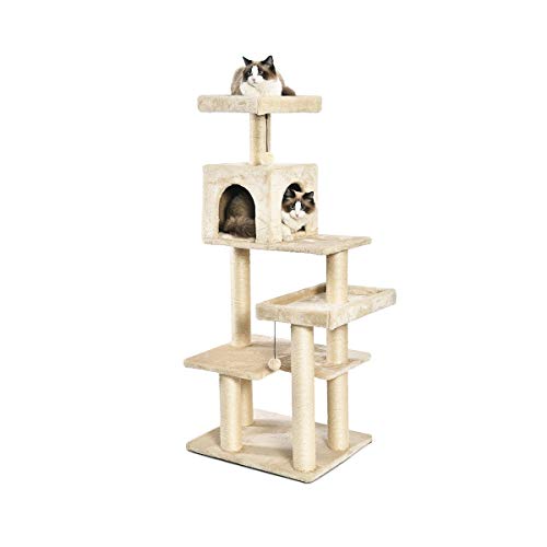 Amazon Basics Extra Large Cat Tree Tower with Condo - 24 x 56 x 19 Inches, Beige